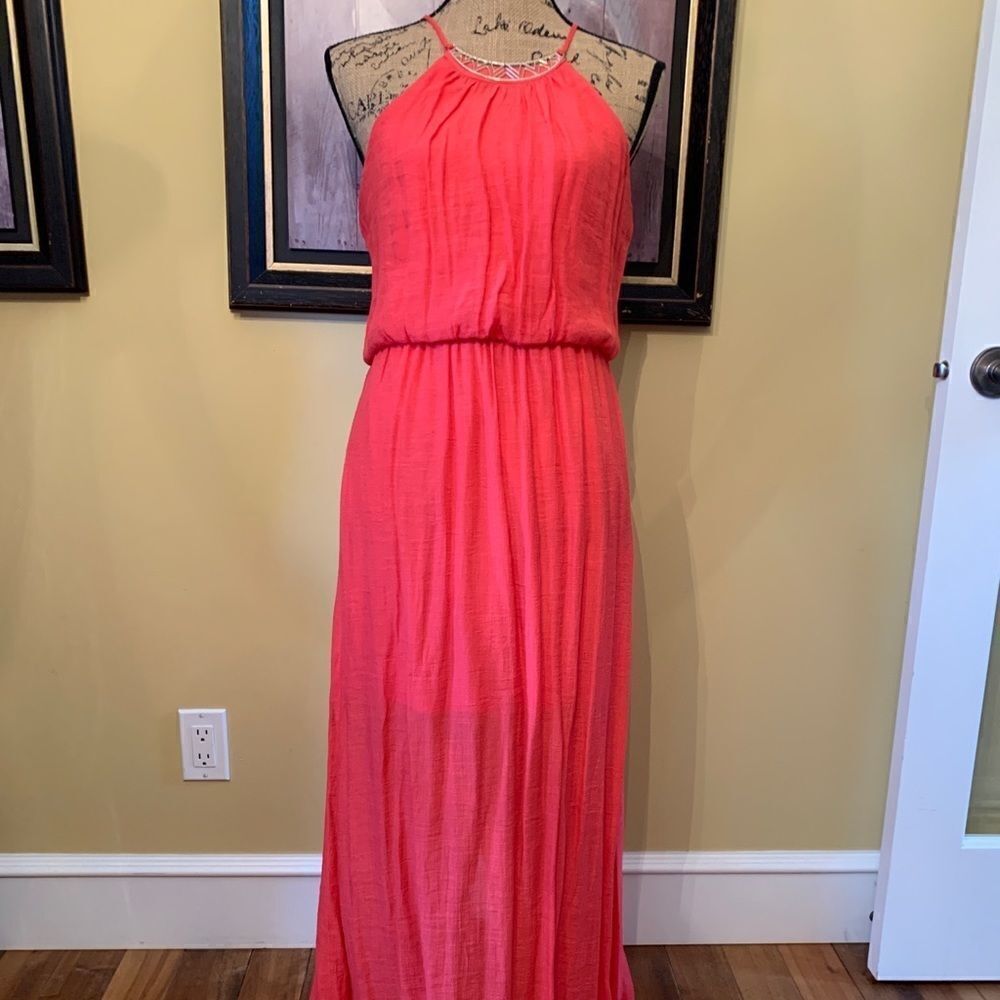 Lily Rose Floor Length Dress Gold Choker neck